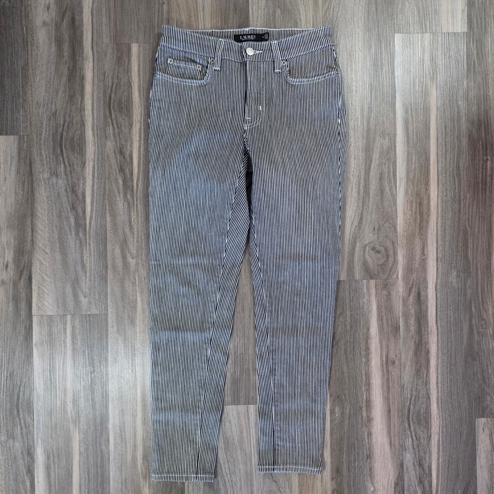 Lauren Ralph Lauren Womens Size 2 Pinstripe Skinny Jeans Navy White High Rise